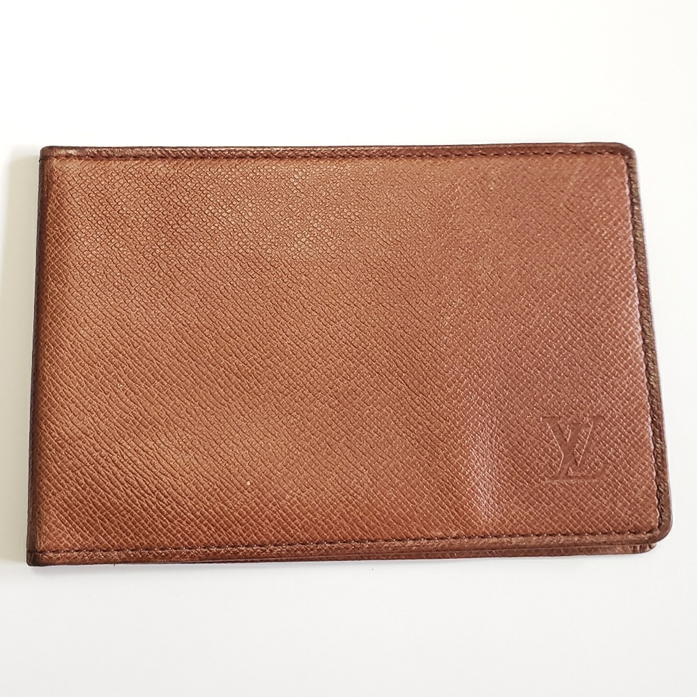 LV Brown Taiga Leather Card Case ID Holder Wallet Honey Louis Vuitton